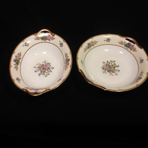 2 Vintage Noritake Oval n Round Serving Bowls in Elysian 10in Gold Trim - Picture 1 of 13